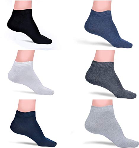 Image of MorivaHomes Men's Cotton Solid Ankle Socks Formal and Casual Free Size Pack of 6 Different (Multiple) Color Black Blue Grey Dark Black Dark Blue Dark Grey