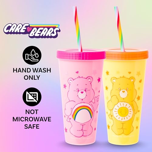 Care Bears Hearts Rainbow Swirl Straw 4 pack Color Change Plastic Tumbler