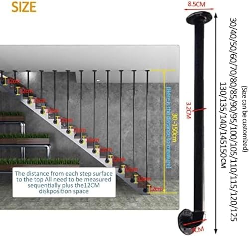 Pasamanos de escalera de metal negro de 100cm para exterior e interior 7