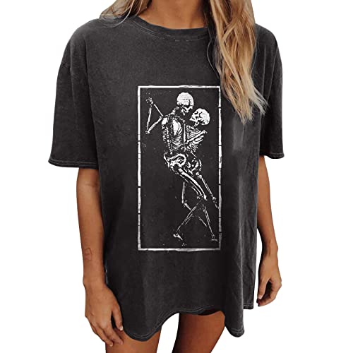 Image of Summer Y2k Tops for Womens, Casual Vintage Short Sleeve T-Shirt, Girls Oversize Loose Round Neck Elastic Tee
