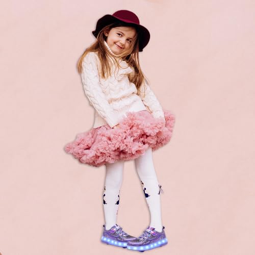 Roller Shoes Girls Sneakers Size 4 USB Charge LED Lights Shiny Wheels Shoes Glitter Material Roller Skate Shoe for Kids Gifts Purple4