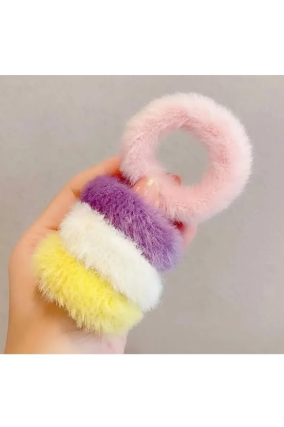 Kadın Pastel Ton 6'Lı Peluş Toka Setii, Kadın Çocuk Lastik Toka Seti,