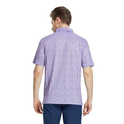 Image of M MAELREG Mens Golf Shirt Short Sleeve Dry Fit Print Moisture Wicking Performance Patterns Collared Polo Shirt