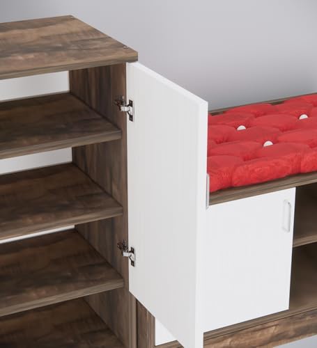 Image of SPECIALITY PANELS Shoe Rack with Cushioned Seating Bench | 2 Door Shoe Cabinet with Storage | Shoe Organizer for Entryway Home Living Room | Combo Set of 2 | DIY Assembly | Walnut and White