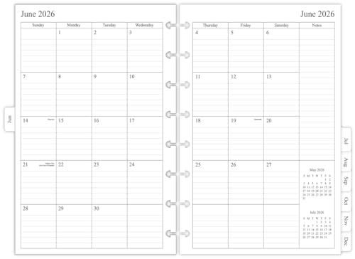 newestor 2026-2027 Monthly Planner Refill for 8-Discbound Notebook, Two Pages Per Month, Jun 2026 to Dec 2027, Junior Size 5-1/2'x8-1/2'