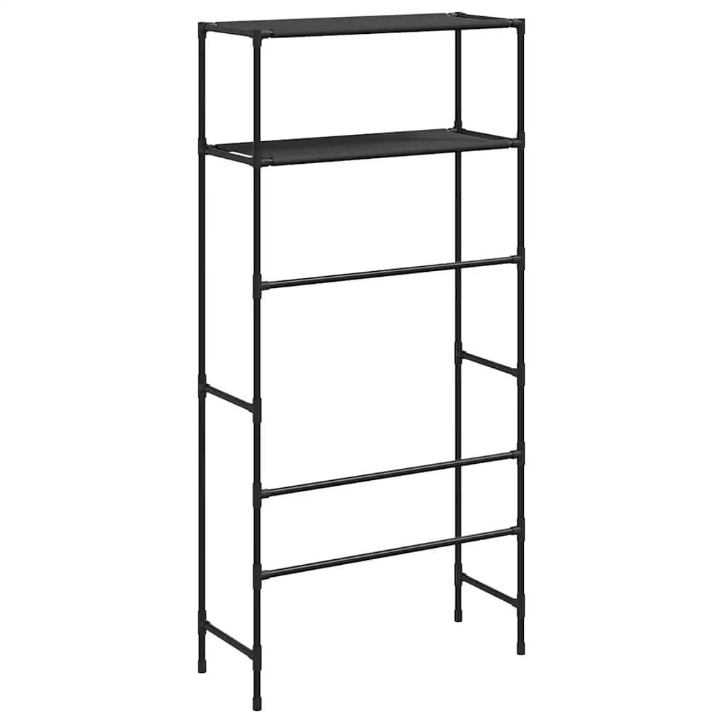 Waschmaschinenregal Schwarz 69x28x143 cm Eisen mit 2 Ablagen für Bad und Waschküche platzsparend, robust, stabil, Wandmontage, vielseitig, rostfrei, selbstklebend, Zubehör