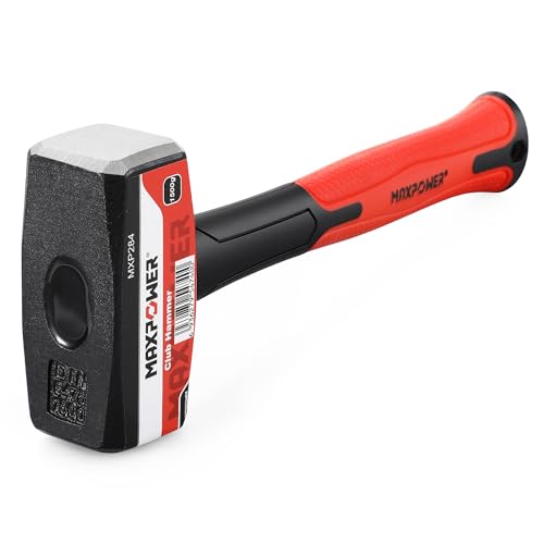 Image of MAXPOWER 3lb Club Hammer, Small Sledge Hammer with 9 inch Fiberglass Handle, Drop Forged Steel Head