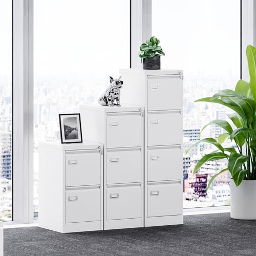 Image of MIIIKO 4 Drawer File Cabinet, White Vertical Filing Cabinets with Lock, Home Office File Folders Storage Cabinet for Letter Legal A4 File Size