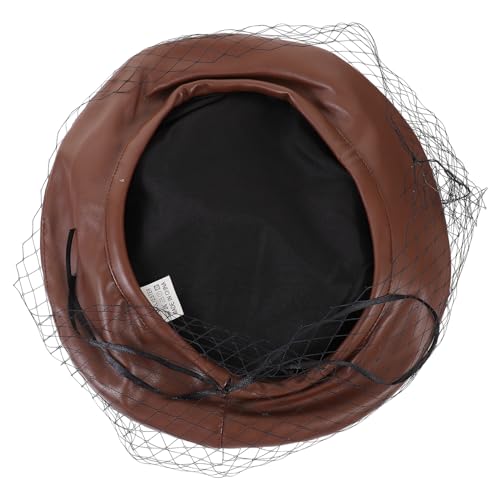 VALICLUD Béret Français Classique pour Femme Béret à Voilette Décoratif Chapeau Cuir PU Rétro