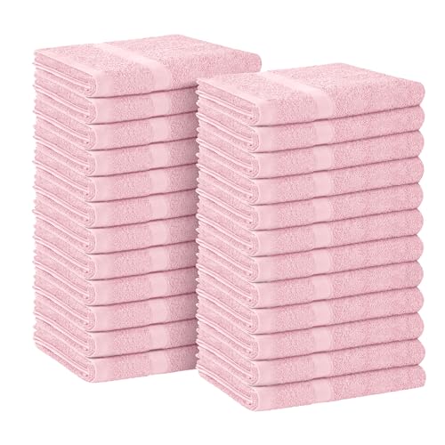 Avalon Towels Salon Towel - Pink Hand Towels Bulk Pack of 24 - 100% Cotton Absorbent Spa Facial & Gym Towel for Working Out - 16x27 Inches (Not Bleach Proof)