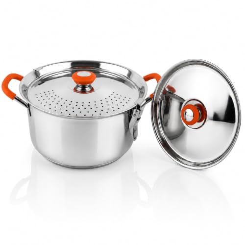 Image of MYNAKSHA Stainless Steel Strainer Pot with Double Lid, 0.8 CM Heavy Base Rice Cooker with Locking Handles, Induction & Gas Compatible, Drain Easily, Ideal for Pasta, Noodles & Vegetables - 2.75 L