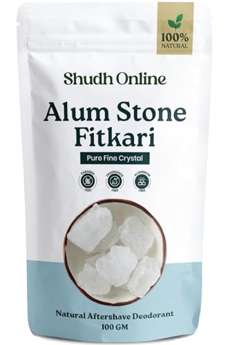Image of Shudh Online Alum Fitkari stone for Skin, Face, Vastu, (100 g) - Phitkari Alum Stone Water Purification, Fitkiri Potash Alam | Spatika Stone Crystals | Patika Blocks (Underarms Odour Deodrant)