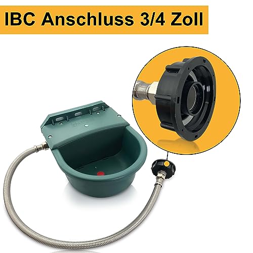 Tränke aus Kunststoff mit Anschlussset IBC Container | 4 Liter | Ideal für Pferde, Rinder, Schafe und Hunde | Schwimmertränke mit Halterungen Tränkebecken