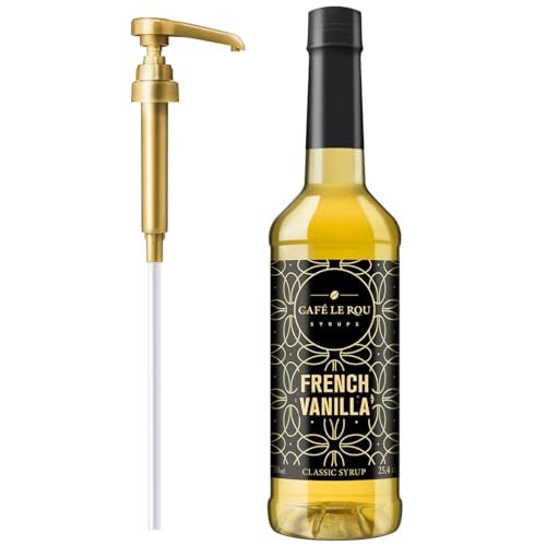 Image of NEW Cafe Le Rou French Vanilla Classic Syrup - 25.4 oz, 1 Pack with 1 Gold Pump Dispensers 25.4 Fl Oz (Pack of 1)