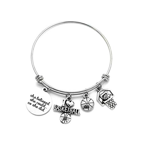 DYJELWD Basketball Softball Volleyball Bangle Bracelet Team Sports Fan Gifts for Her (basketball)