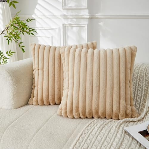 Sunday Praise Beige Striped Boho Throw Pillow Covers 18x18 Inch