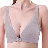 Uwdiohq Damen BH Tiefem V-Ausschnitt Elastischer, Großer Shaping-BH Mit Frontverschluss Für (Grey, 85C) Hemdchen Ohne Bügel Durchsichtigen Trägern Push Up Rot Bustier Gepolstert Mädchen