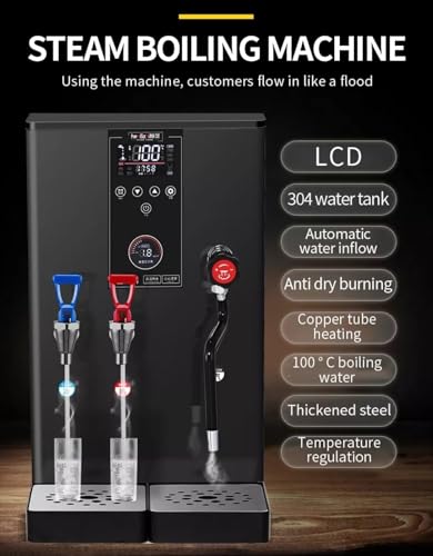 Espumador de Leche, máquina Comercial automática para hervir Agua con Vapor, 3000 W de Alta Potencia, Calentamiento rápido de 50 l/h, Ideal para café, té con Leche y postres. Inclu,Black