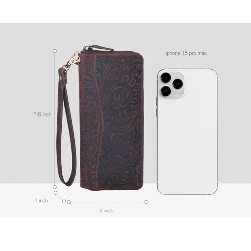 Oak Leathers Leather Wallet for Women - RFID Womens Wallet Clutch with 8 Credit Card Holder, Coin Pocket Vintage Brown Embossed4