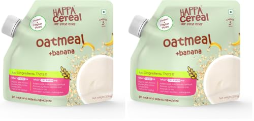 Image of Happa Oatmeal and Banana Organic Cereal for Babies | Only 2 Ingredients | No Sugar, Oil, Milk Powder, Flavours or Colours | Traditional Porridge Recipe | Cooks in 3 Minutes | Stage 2 (6 Months+) | 200g Pack