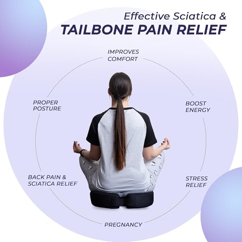 Image of Billebon Orthopedic Coccyx Seat Cushion for Tailbone & Sciatica Pain Relief| High-Density Memory Foam Chair Cushion for Hip & Lower Back Support| Ergonomic for Office| Car & Home - Black