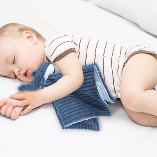 Image of Baby Security Blanket for Unisex Boys and Girls, Soft Lovey Whale Baby Gifts for Newborn Toddler Snuggle Toy Stuffed Animal, Blue 15 Inch