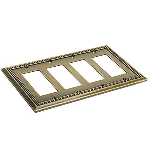 Image of Henne Bery Sunken Pearls Heavy Duty Decorative Wall Plate Switch Plate Outlet Cover (Quad Decorator, Antique Brass)