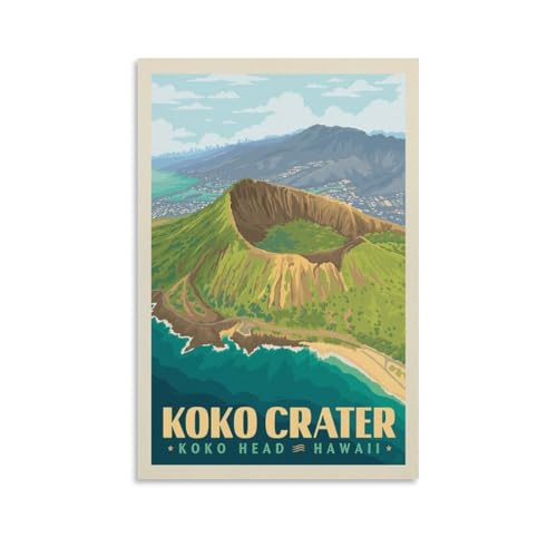 USA Vintage Travel Poster Koko Crater Koko Head Hawaii Canvas Art Poster And Wall Art Picture Print Modern Family Bedroom Decor Posters 12x18inch(30x45cm)