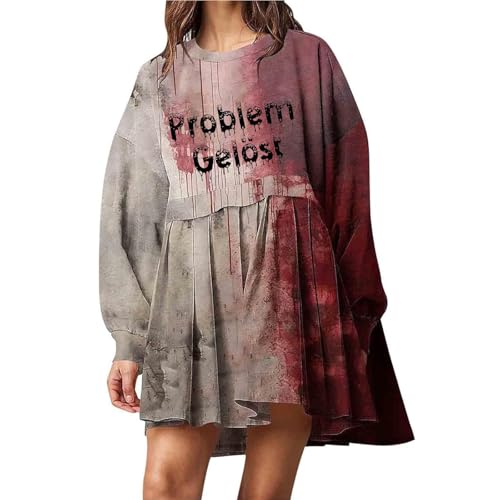 Sudadera con capucha para mujer, con estampado de manos sangrientas, informal, holgada, cuello redondo, manga larga, falda plisada, vestido de patchwork, falda con capucha, vestido a cuadros, Color