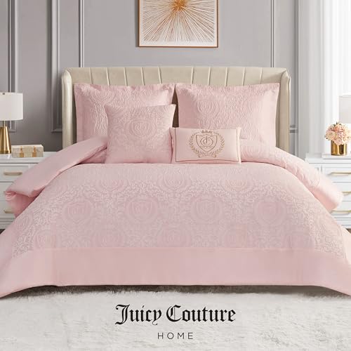Image of Juicy Couture - Comforter Set, Dovona Design Bed Sheets, Queen Bedding, 5 Piece Set Includes 1 Comforter, 2 Shams and 2 Decorative Pillows, Wrinkle Resistant and Anti Pilling,Pink Blush