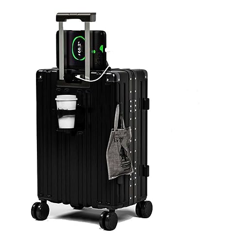 LANMOU Valise Grande Taille, Valise Trolley Bagages À Coque Dure en ABS Léger avec Porte-gobelet, Crochet, Port de Charge USB (Noir, 22 Pouces)