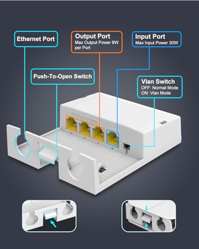 Image of VIMIN 4-Port Outdoor PoE Gigabit Extender, 1 in 3 Out PoE Repeater with 1000Mbps, IEEE802.3af /at Compatible, IP66 Waterproof, Extend Additional 100m(328ft), 30W Max, Vlan, Plug & Play