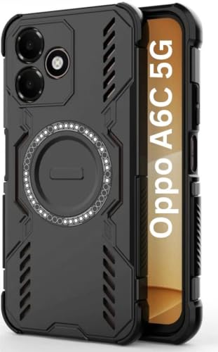 Image of SPAZY CASE Oppo A6c Back Cover |Rugged Shockproof Armor Case with Magnetic Metal Ring Supports Magsafe Charger & Car Mount | Military Grade Protection | Black