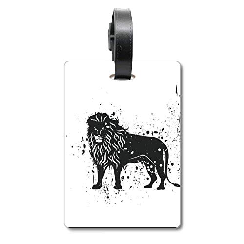 Étiquette valise voyage à motif lion mexicain noir blanc et porte-nom bagage
