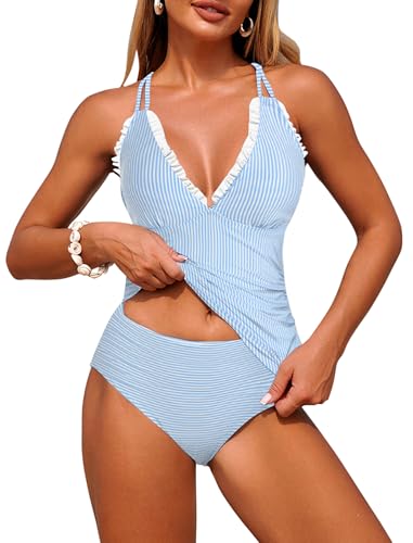 ZAFUL Tankini Swimsuits for Women Smocked Two Piece Tankinis Modest