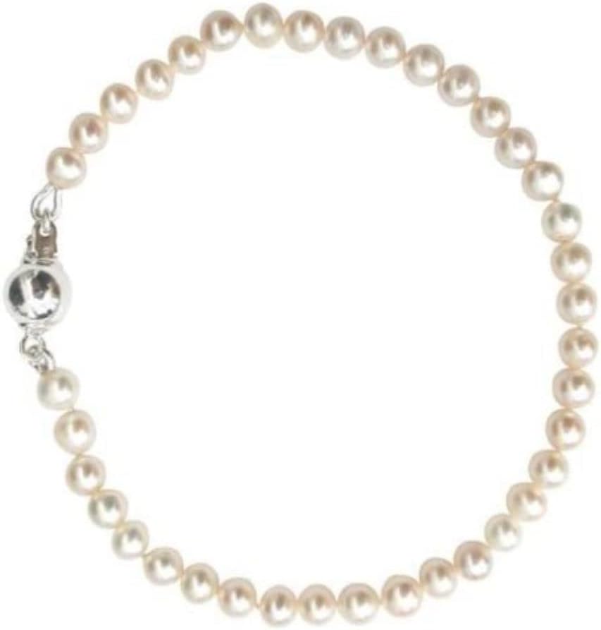 Classic White Pearl String Bracelet | Small 5mm Real Freshwater Pearl Bracelet with a Sterling Silver Clasp | Beautiful Timeless Jewellery for Special Occasions, Weddings, Birthdays, Christenings
