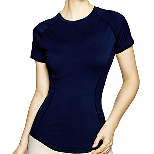 Private Island Women UPF 50+ Short Sleeve Top Swimsuit T-Shirt Rash Guard Workout (Navy_Py, XX-Large)