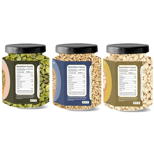 Image of LILA DRY FRUITS Roasted Pumpkin Sunflower Watermelon Seeds Combo Pack 300 Grams (100g x 3) | Super Snack Trio | Crunchy Roasted Seeds Mix | Healthy Daily Snacking Option Perfect for Gifting