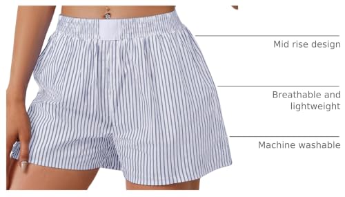 Image of Ythomm Womens Lounge Shorts Y2k Striped Print Elastic Waist Pajama Shorts Cute Boxers Bottoms With Pockets Comfy Sleepwear
