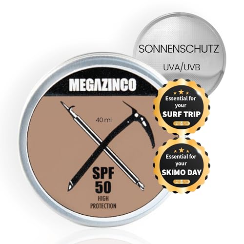 MEGAZINCO TEINT – SPF50, mineralisch und 100% NATÜRLICH. Sonnencreme/-paste mit hohem Schutz für Surfer, Segler, Bergsteiger, Skifahrer, Snowboarder, Triathleten, Schwimmer. SURF SONNENCREME - 40 ml