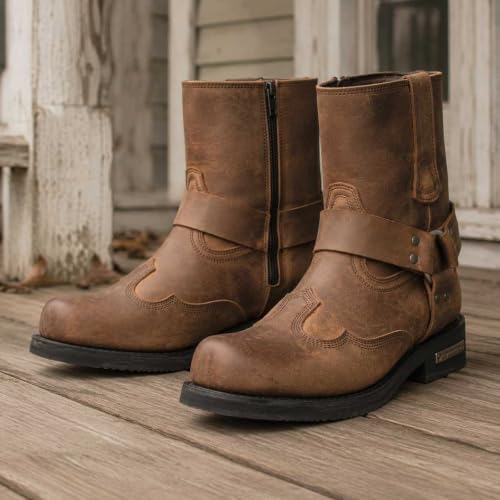 Image of Milwaukee Leather Men's Distressed Gray Leather 11-inch Classic Harness Square Toe Motorcycle Boots MBM9006 | Premium Material, Square Toe, Rider Ready, Durable Everyday Wear