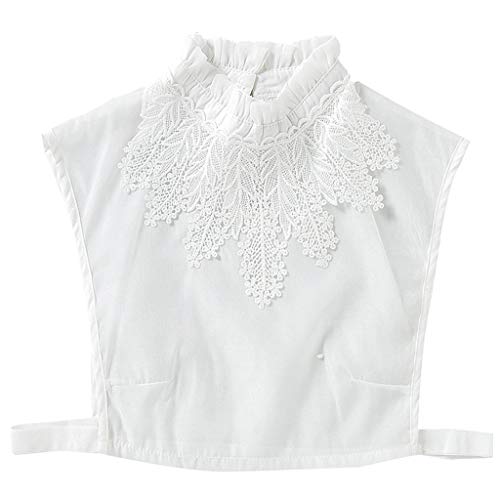 chenpaif Vrouwen Meisje Blouse Nep Ruche Stand Kraag Gehaakte Bloemenkant Applique Decor Effen Kleur Afneembare Dames Stretchy Half Shirts Wit