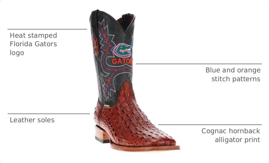 Image of Vaccari Men's Jackson Genuine Hornback Alligator Print Leather & NCAA League Embroidery Broad Square Toe Cowboy Boots