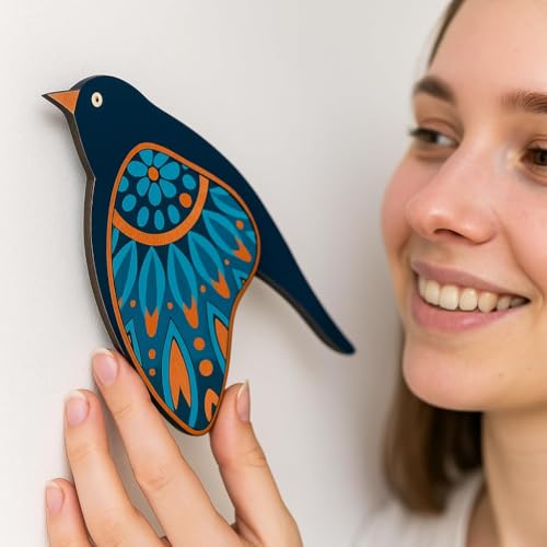 Image of DAKSHESTRY ARTWORKS Boho Birds Wall Decor | Set of 5 MDF Glossy Finish Wall Hangings Bird Decor | Modern Ethnic Design for Living Room, Bedroom & Office | Easy to Stick with Double-Sided Tape