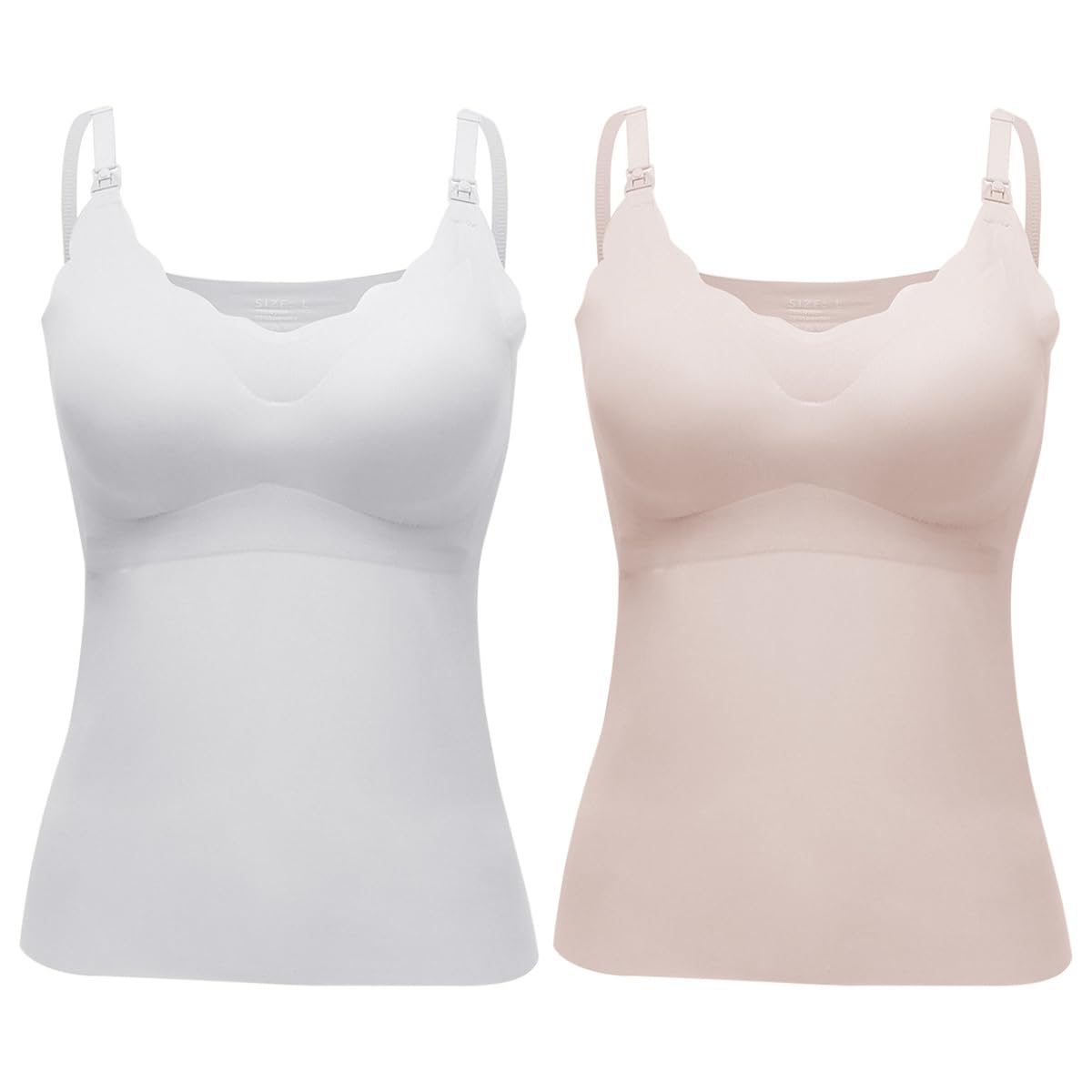 Damen Stilltop Nahtloses Unterhemd BH-Hemd, 2er Pack Mutterschaft Tanktop mit Eingebautem BH Bügelloser Gepolstert Spaghetti Tops für Stillen Schlaf Camisole Freizeit und Alltag
