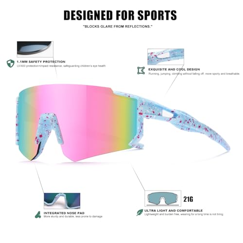 Image of SEKKAF Kids Sunglasses Youth Baseball Sunglasses for Boys Girls Softball Sports Sun Glasses UV Protection