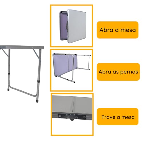 Mesa Dobravel Portatil Que Vira Maleta Com Altura Ajustável e Alça de Transporte para Camping Churra