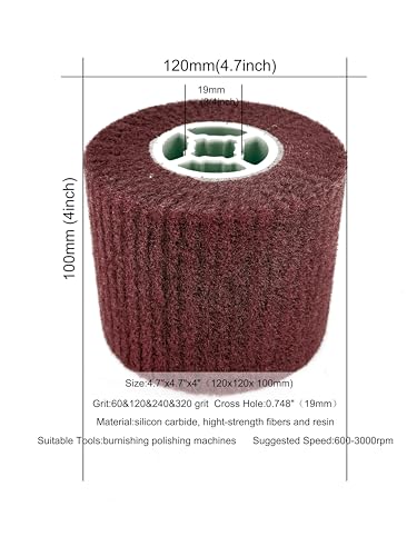Image of 4 Pcs 320 Grit Abrasive Drawing Burnishing Wheel 4.7 inch x 4 inch | Finishing Drum Polishing Wheel, Surface Conditioning Tool Drum, For Metal, For Wood