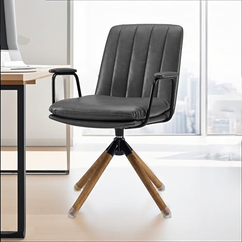 Zouron Esszimmerstühle Drehstuhl Grau - Küchenstuhl Kunstlederstuhl Polsterstuhl mit Armlehnen Sessel Eichenholzbeine Schreibstuhl Sessel Bürostuhl
