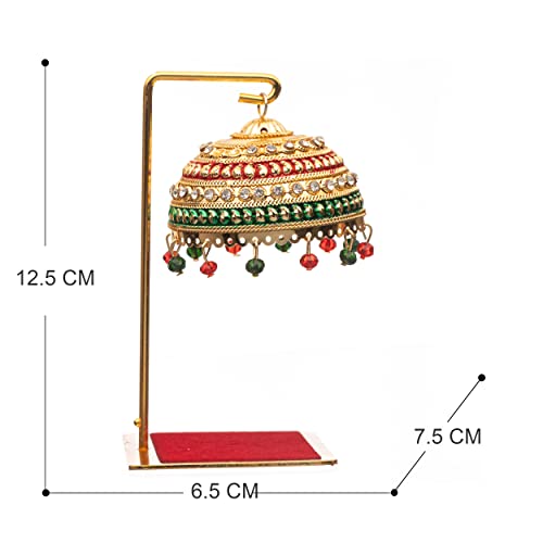 Image of Metal Chhatra with Hanging Crystals - Decorative Umbrella for God Idols, Car Dashboard, Home Temple & Table Decor - Chatri Aasan for Murti (M99)